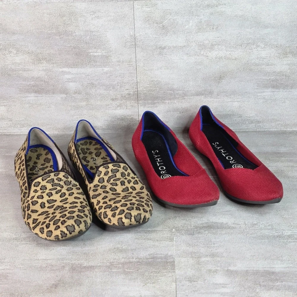2 Rothy's Round Toe The Loafer Leopard, Red Pointed Chili Red Ballet 8 Shoes